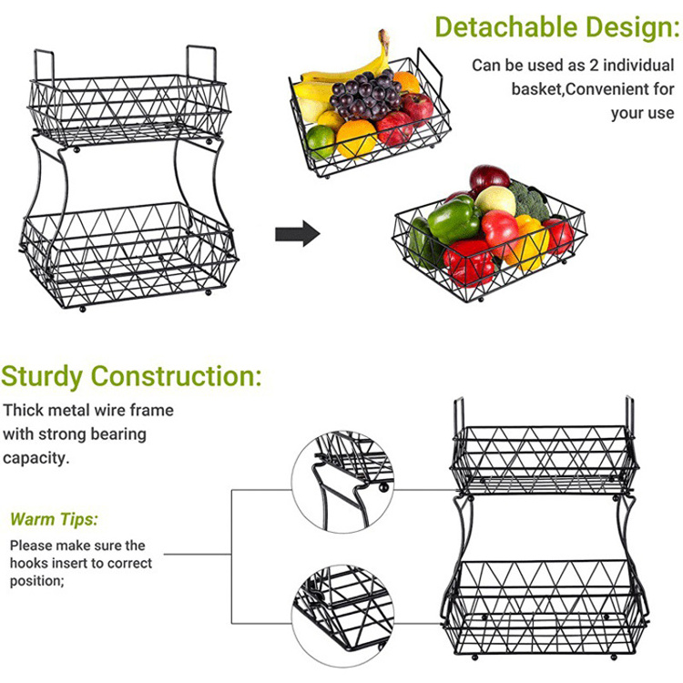 Iron 2 Tier Metal Multifunctional Vegetable Utensil Rack Kitchen Organizer Storage Dish Fruit Basket