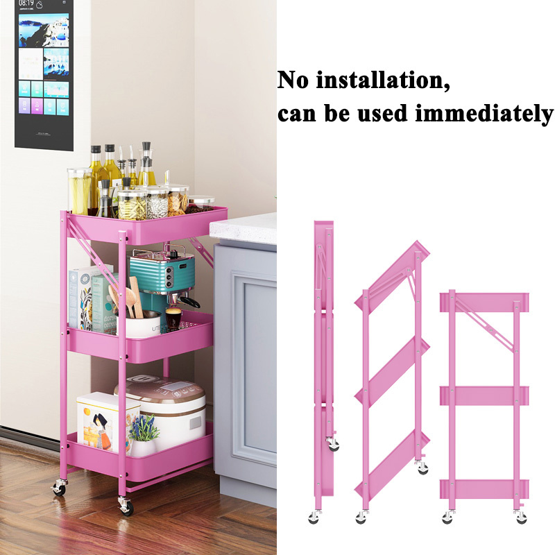 Utility Rolling Cart 3 Tier Kitchen Cart Storage Shelves Organizer For Bathroom Kitchen