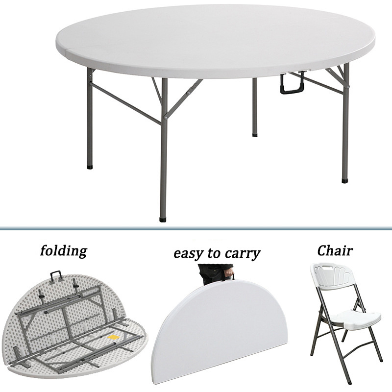 Round Folding 10 Seater Folded Dining Plastic Fan Back Chair And Table For Restaurant