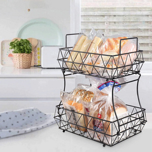 Iron 2 Tier Metal Multifunctional Vegetable Utensil Rack Kitchen Organizer Storage Dish Fruit Basket