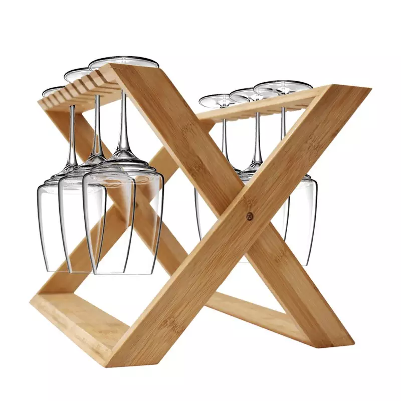 Home Kitchen Bar Bath Bathroom Foldable Folding Wood Wooden Storage Rack Bamboo Hanging Wine Glass Drying Rack Wine Glass Holder