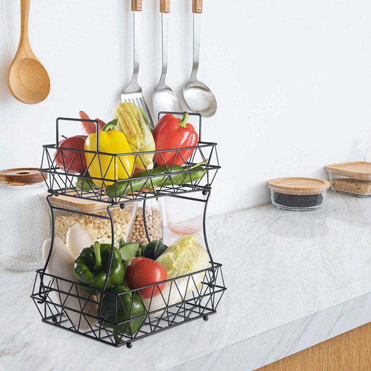 Iron 2 Tier Metal Multifunctional Vegetable Utensil Rack Kitchen Organizer Storage Dish Fruit Basket