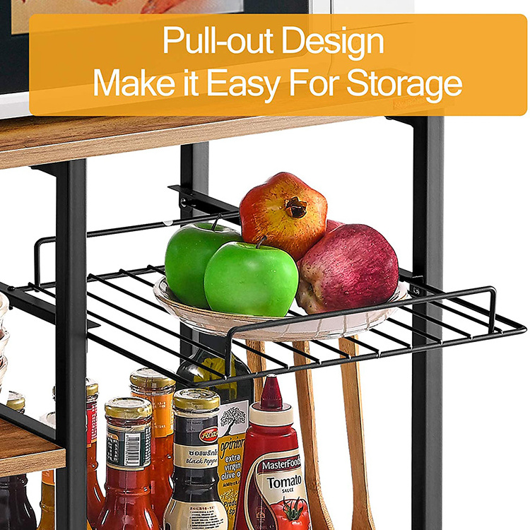 Floor Stand Vegetable Soy Sauce Stainless Steel Kitchen Storage Rack, Pull Out Kitchen Organizer