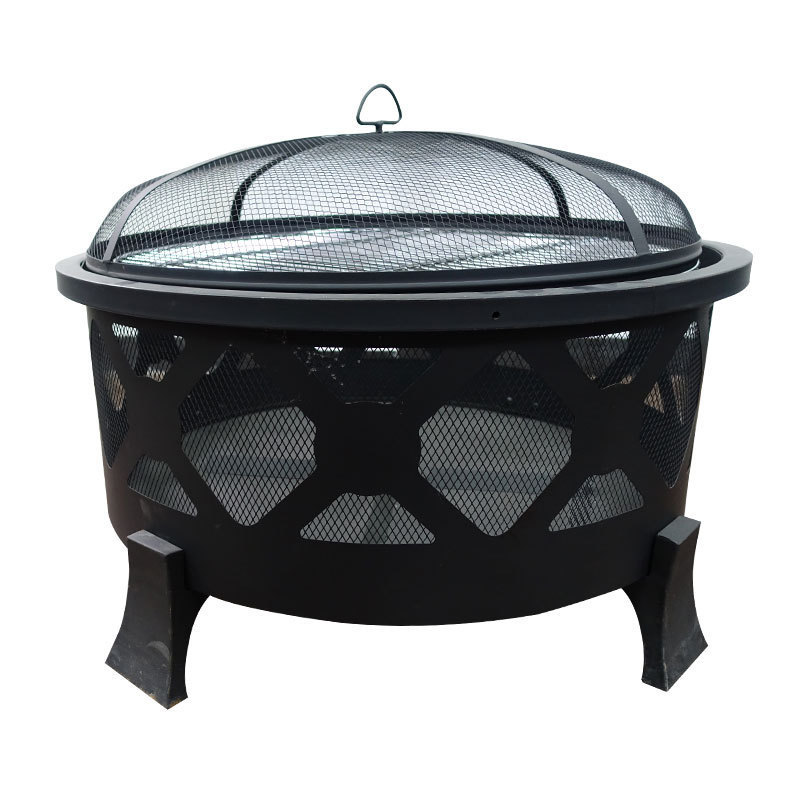 HQFP-01 Round Metal Backyard Patio  Bonfire Wood Burning Garden Outdoor Fire Pit With Mesh Cover