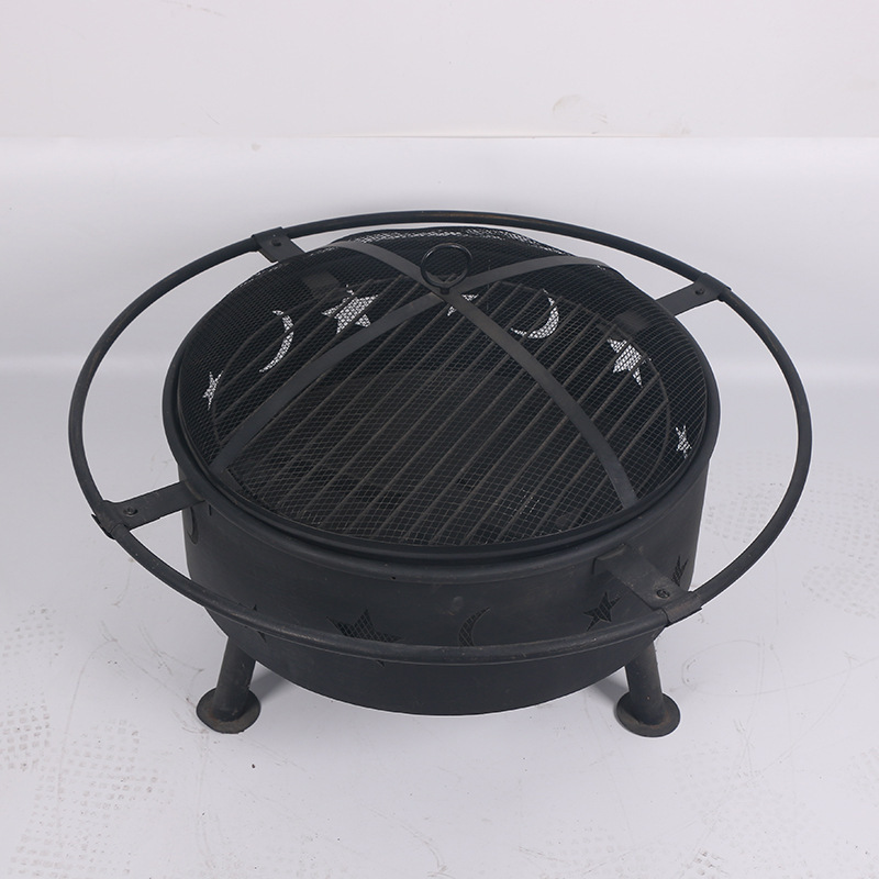 HQFP-01 Round Metal Backyard Patio  Bonfire Wood Burning Garden Outdoor Fire Pit With Mesh Cover