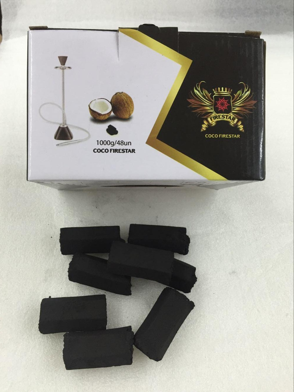 HQHF0025 HongQiang long burning time high quality hexagonal finger coconut shell shisha hookah charcoal