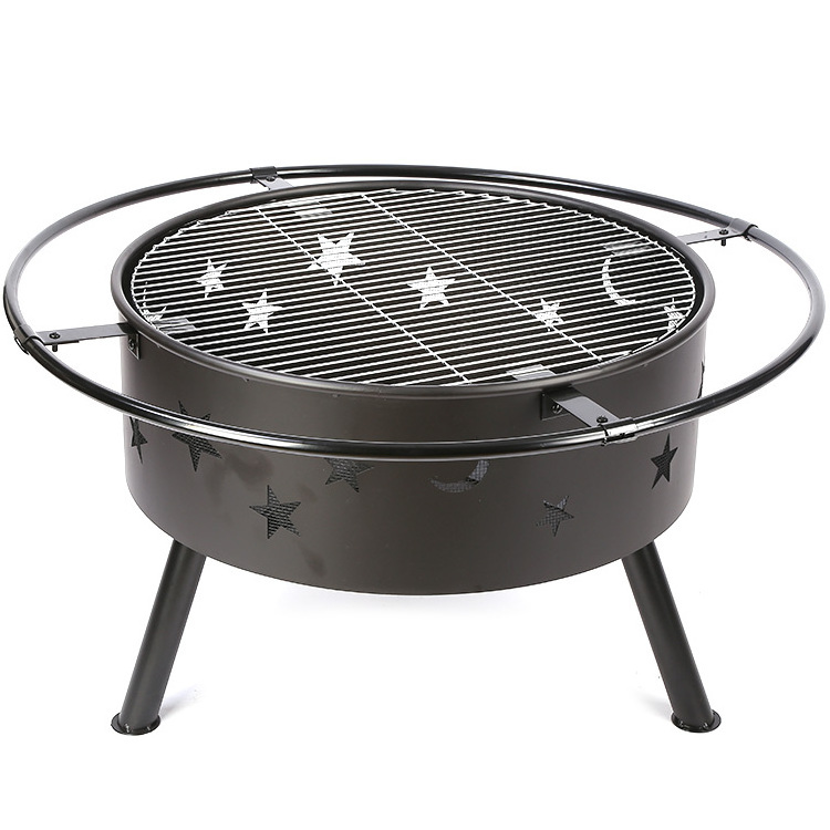 HQFP-01 Round Metal Backyard Patio  Bonfire Wood Burning Garden Outdoor Fire Pit With Mesh Cover