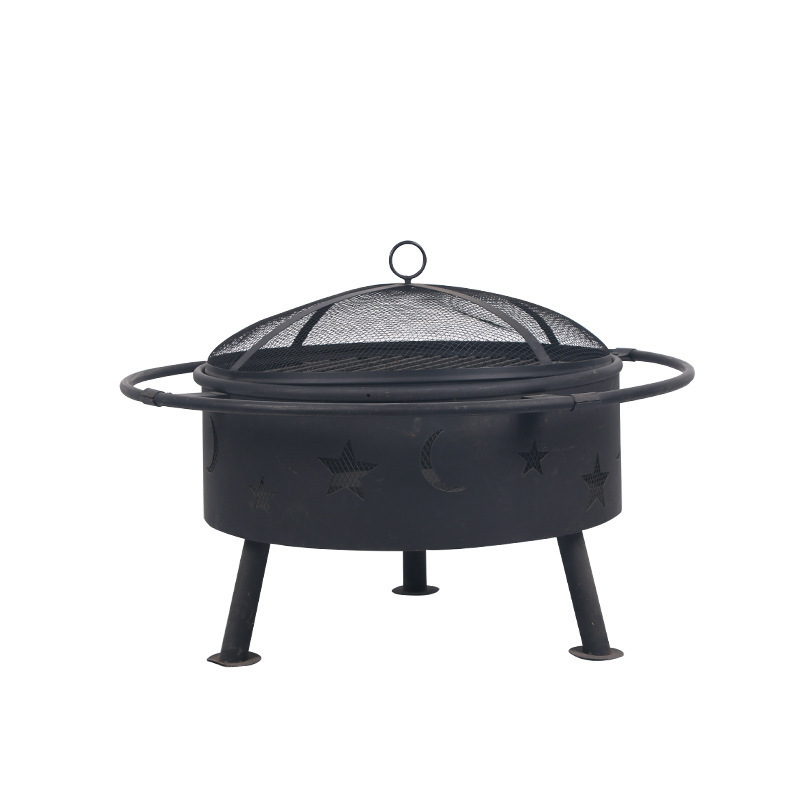 HQFP-01 Round Metal Backyard Patio  Bonfire Wood Burning Garden Outdoor Fire Pit With Mesh Cover