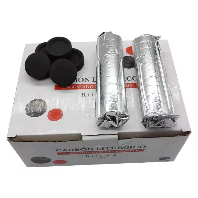 HongQiang 40mm  80 Pieces 100Pieces Black Color Chicha Instant Fire Coal Tablet Odorless Instant Light Round Charcoal