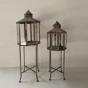 Garden country style Candle Holder Traditional Lantern Wholesale metal and glass floor-standing Storm Lantern