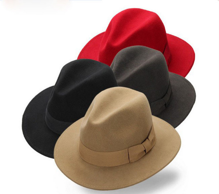 Custom 18 Color In Stock Fedora Hats Unisex 100% Wool Felt Wide Brim Fedora Hat Wholesale