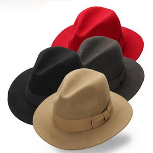 Custom 18 Color In Stock Fedora Hats Unisex 100% Wool Felt Wide Brim Fedora Hat Wholesale