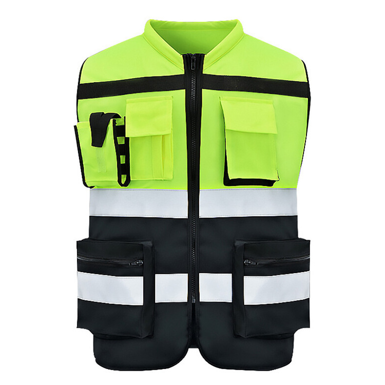 New Customized LOGO Safety Reflective Vest Mesh Breathable Multi-pocket Traffic  Mesh Fabric Work Reflective Safety Jacket Vest