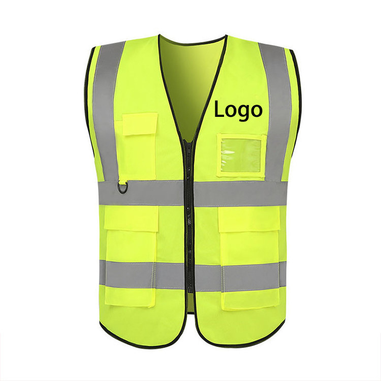 Wholesale  neon green safety vest with reflective strips  custom multi-pocket  practical reflective vest jacket