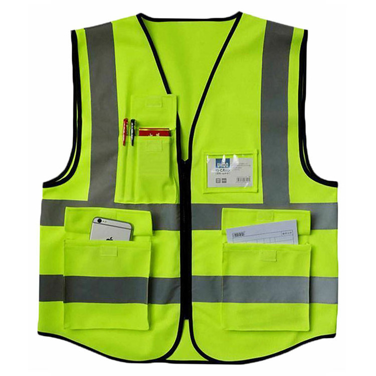 Customized Safety Reflective strip  Mesh Breathable Multi-pocket Traffic  Mesh Fabric Work Reflective Safety Jacket Vest