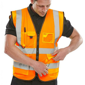 Customized Safety Reflective strip  Mesh Breathable Multi-pocket Traffic  Mesh Fabric Work Reflective Safety Jacket Vest