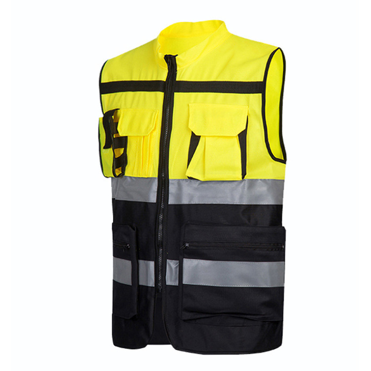 New Customized LOGO Safety Reflective Vest Mesh Breathable Multi-pocket Traffic  Mesh Fabric Work Reflective Safety Jacket Vest