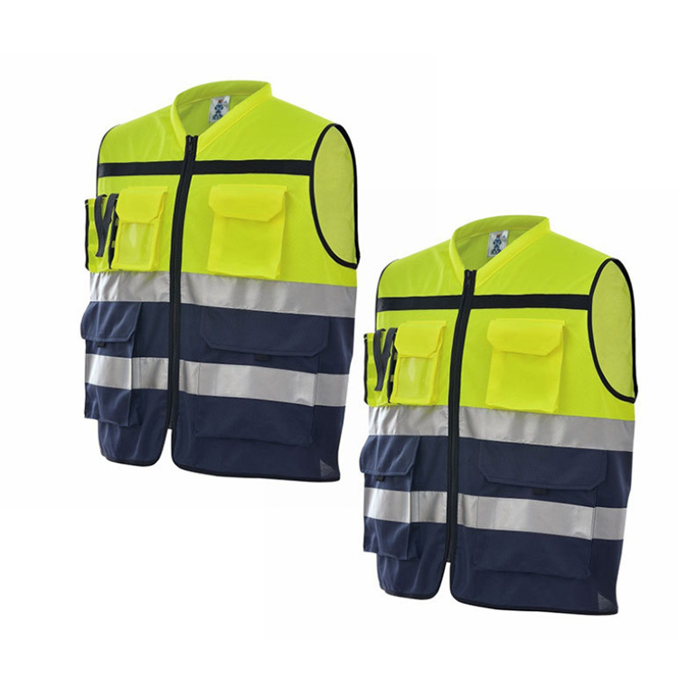 New Customized LOGO Safety Reflective Vest Mesh Breathable Multi-pocket Traffic  Mesh Fabric Work Reflective Safety Jacket Vest