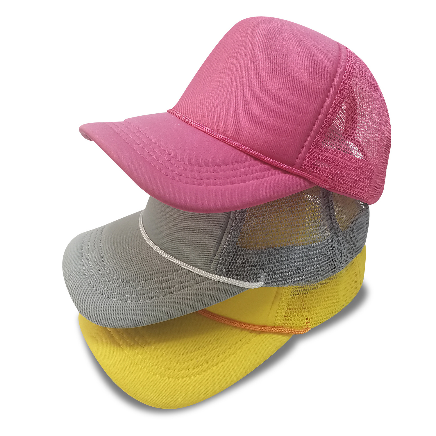 high quality custom trucker hat plain color mesh hat custom baseball cap with rope polyester trucker  hat cap