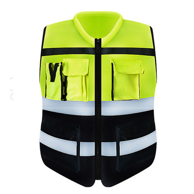 New Customized LOGO Safety Reflective Vest Mesh Breathable Multi-pocket Traffic  Mesh Fabric Work Reflective Safety Jacket Vest