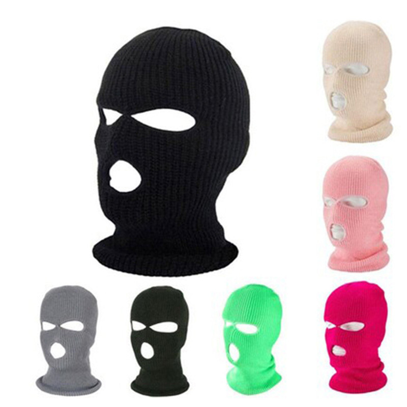 Wholesale Ski Mask Funny Winter Rapper Bandit Knitted Custom Embroidery Unisex Full Face Ski Mask Cover 3 Hole Balaclava Hats