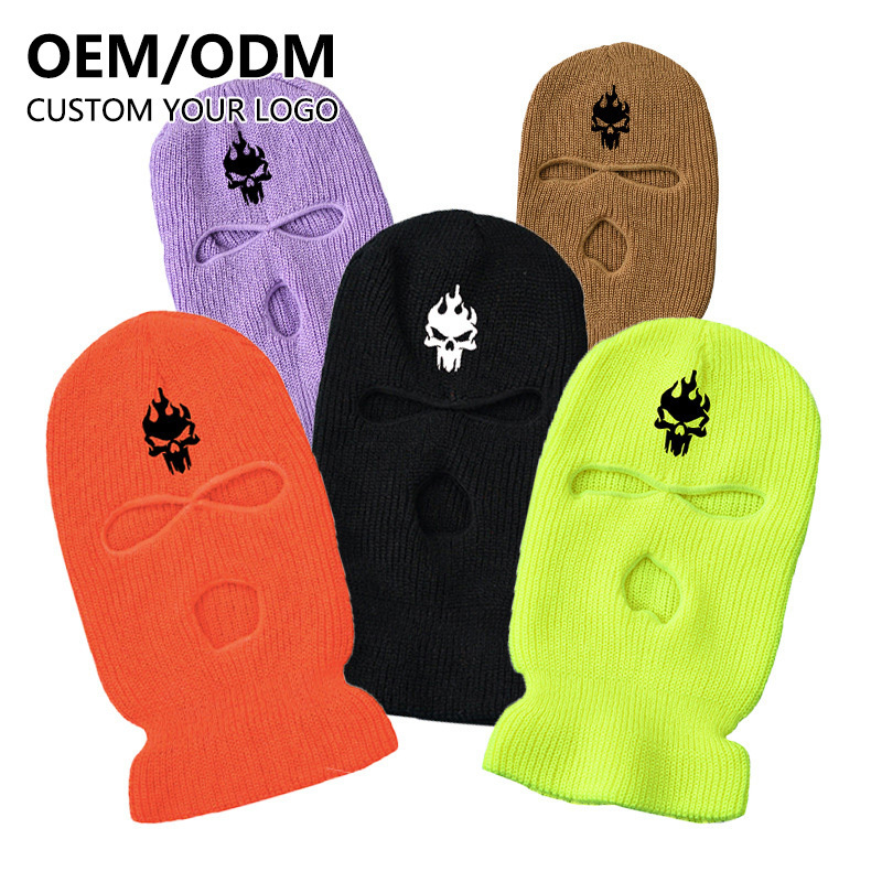 Wholesale Ski Mask Funny Winter Rapper Bandit Knitted Custom Embroidery Unisex Full Face Ski Mask Cover 3 Hole Balaclava Hats