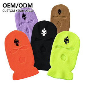 Wholesale Ski Mask Funny Winter Rapper Bandit Knitted Custom Embroidery Unisex Full Face Ski Mask Cover 3 Hole Balaclava Hats