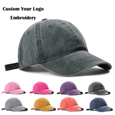 New fashion Blank Unisex Vintage Dad Hats Custom Embroidery Logo Professional Black Plain acid washing 6 Panel Hats Baseball Cap