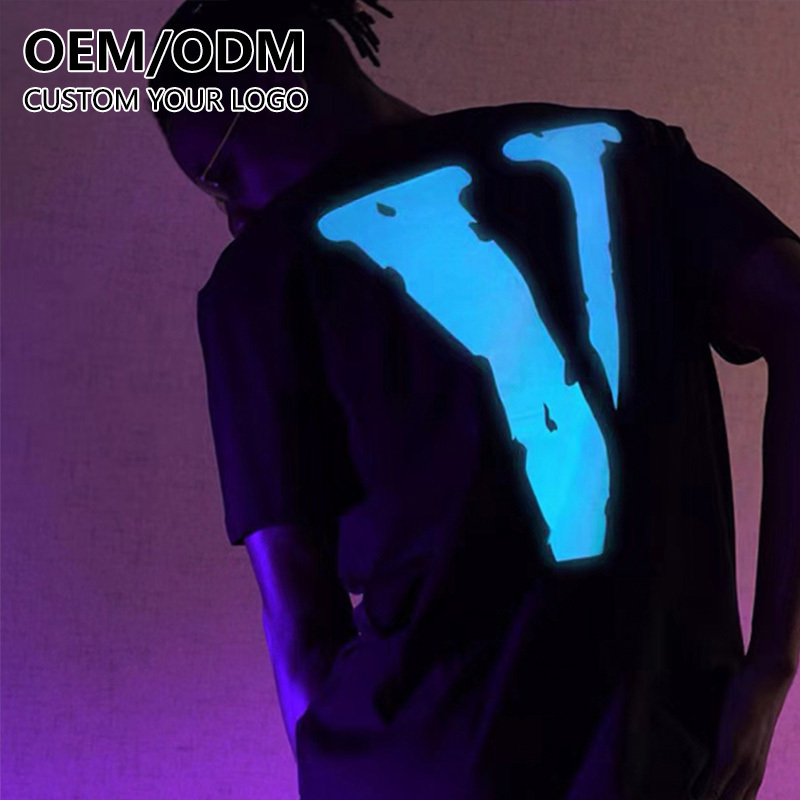 Free samples OEM Night glow Tshirt Custom printing graphic logo luxury Luminous light up tee shirts plus size men's t-shirts