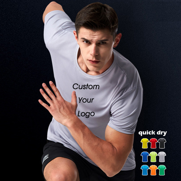 Cheap blank tee men's Polyester quick dry fit sport tshirt gym short designer t shirt custom printing logo fitness t-shirt