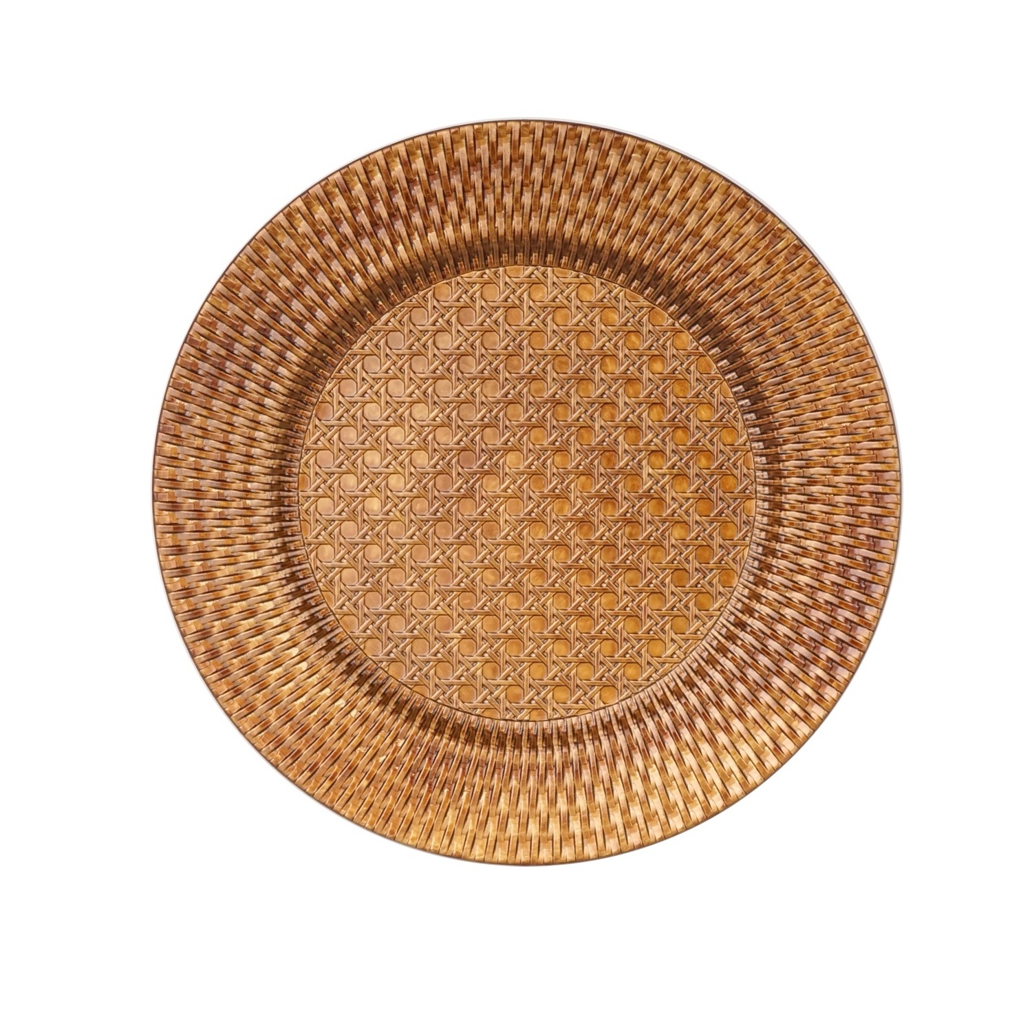 Wholesale Brown Rattan Pattern Decorated Charger Plate Round Wedding Plastic Charger Plate