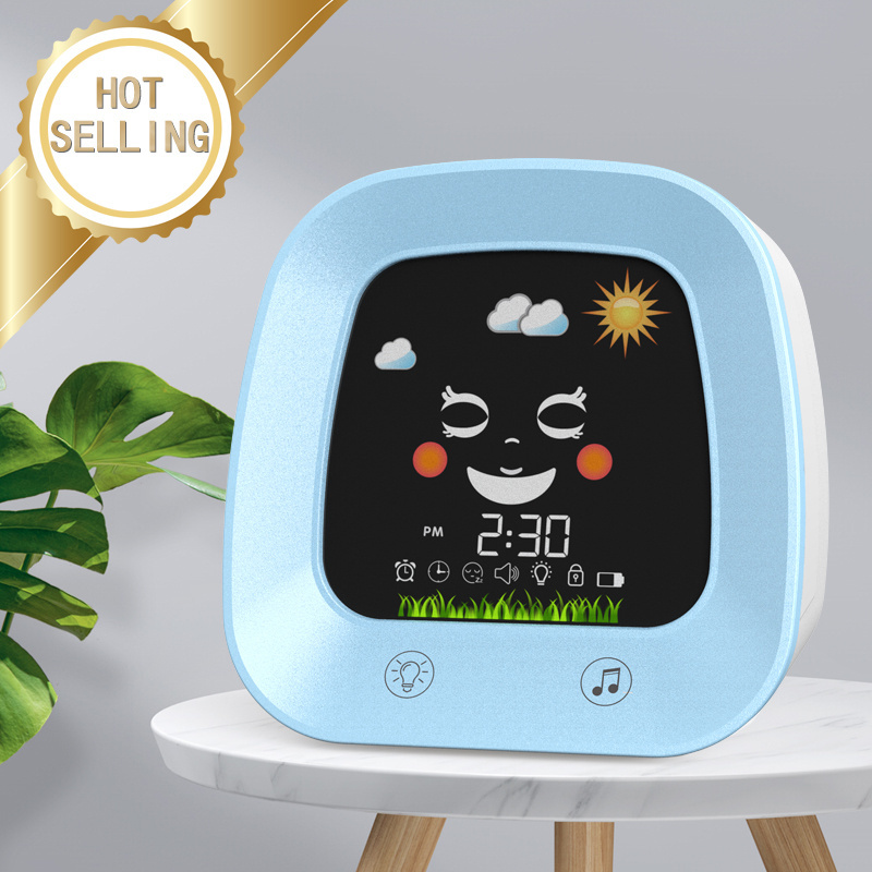 2023 new digital for kids alarm clock TV desk clock night light wake up sleep trainer table LCD smart kids clock music