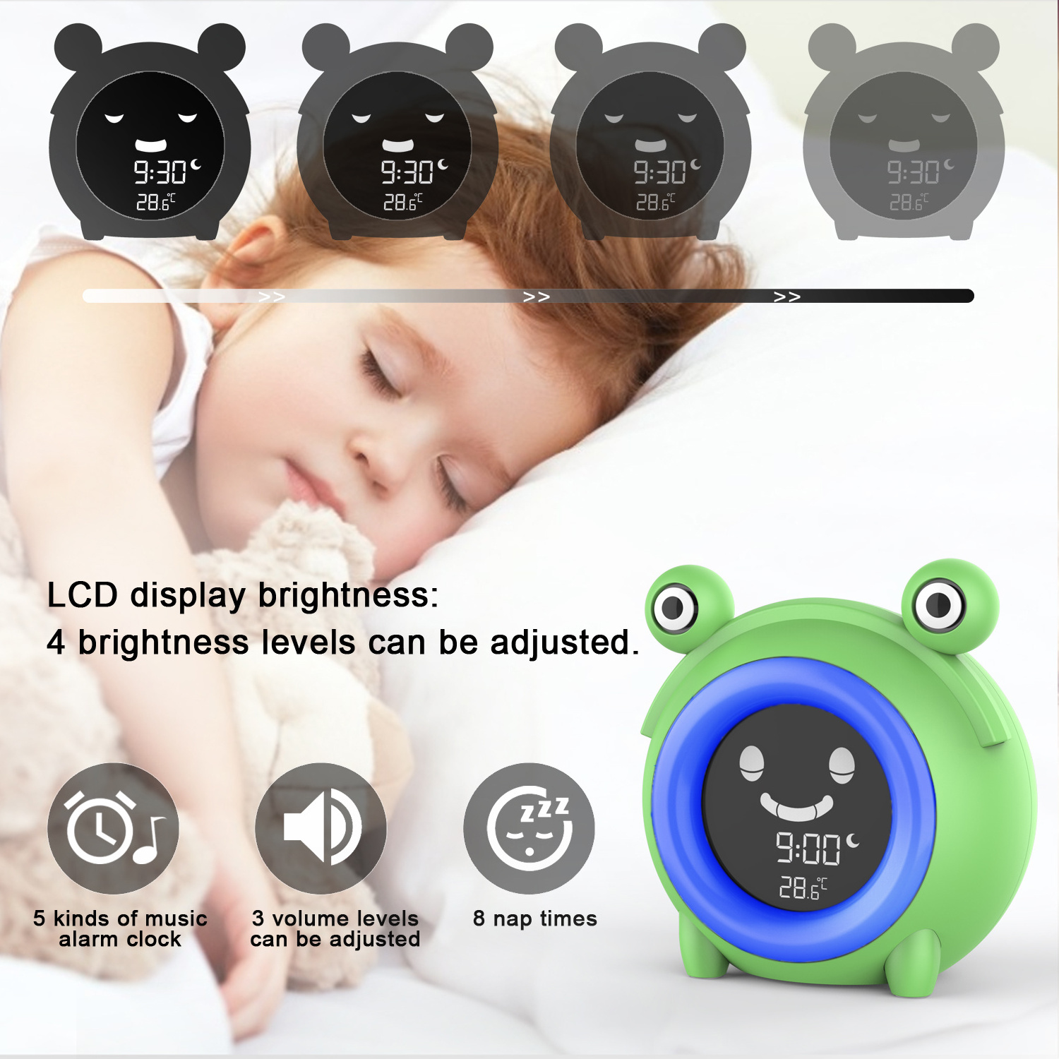 Kids Alarm Clock Children Sleep Trainer Color led Night Light Nap Timer Sound Machine digital &analog-digital clocks