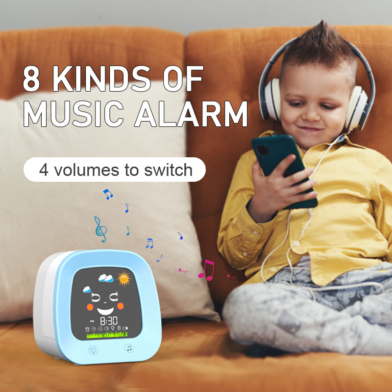 2023 new digital for kids alarm clock TV desk clock night light wake up sleep trainer table LCD smart kids clock music