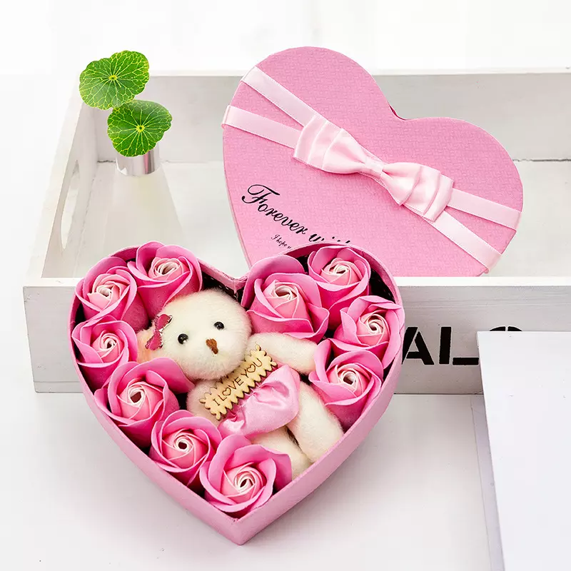 Soap Flower Heart Shaped Rose Gift Box Valentine's Day Mother's Day Gift Rose Flower Creative Birthday Gift Paper Ring Box