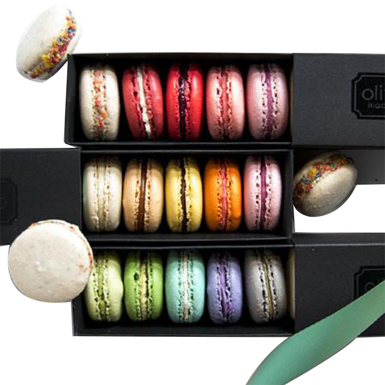 Black Luxury Sliding Out Open Cardboard Paper Packaging Gift Macaron Drawer Box with window