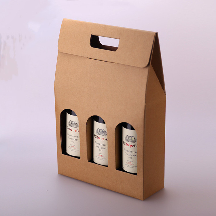 Wine Glass Box 2/3/6 Bottle Packaging Gift Beer Carton Custom Kraft Paper Shipping Paper Cardboard Wine Box