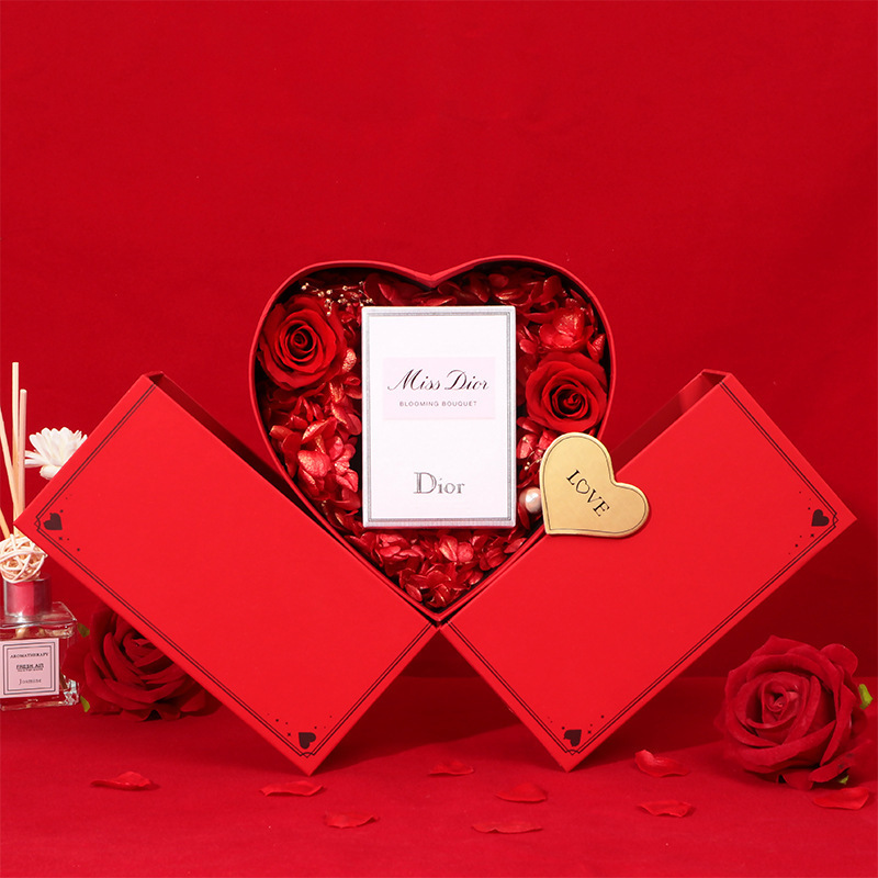 Valentine's Day red Eternal Life flower lipstick gift box heart-shaped gift hexagonal love rose high-end perfume watch