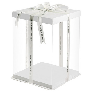 Luxury Custom Logo White Clear Round Square Tall Transparent Cake Box PET PVC Plastic Wedding Birthday Party Gift Box