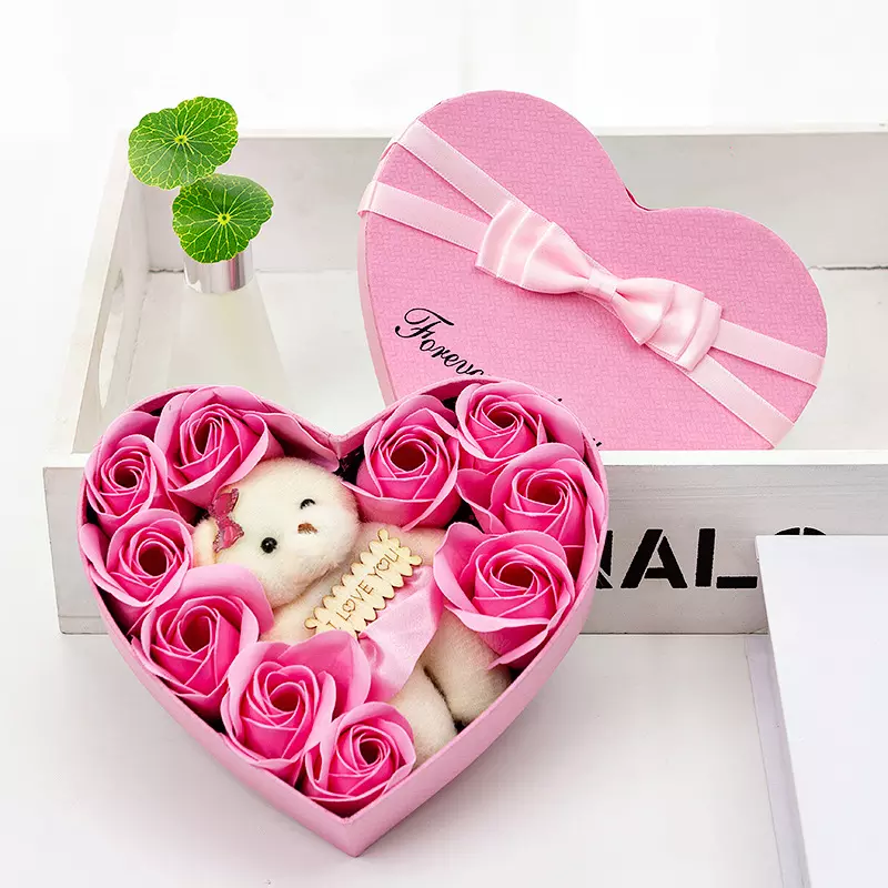 Soap Flower Heart Shaped Rose Gift Box Valentine's Day Mother's Day Gift Rose Flower Creative Birthday Gift Paper Ring Box