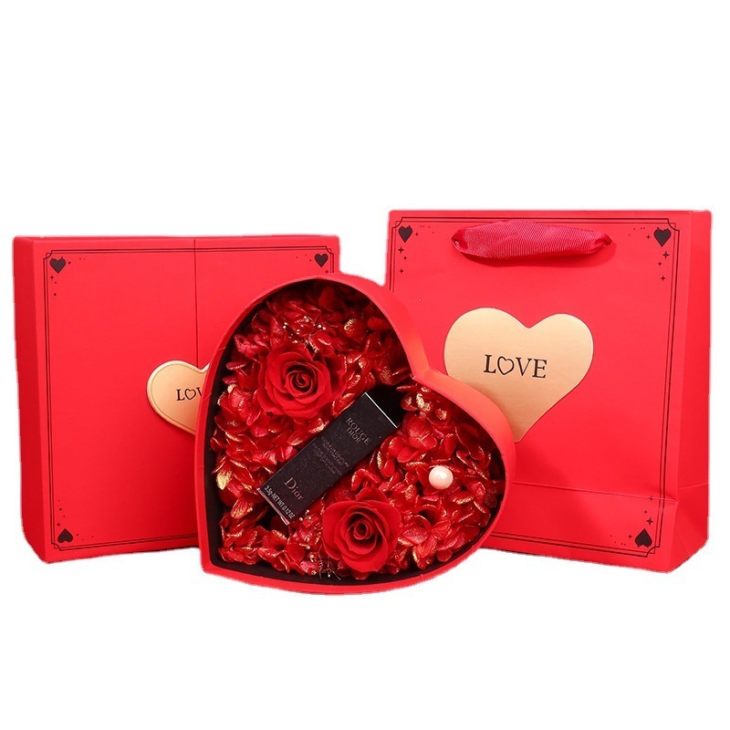 Valentine's Day red Eternal Life flower lipstick gift box heart-shaped gift hexagonal love rose high-end perfume watch