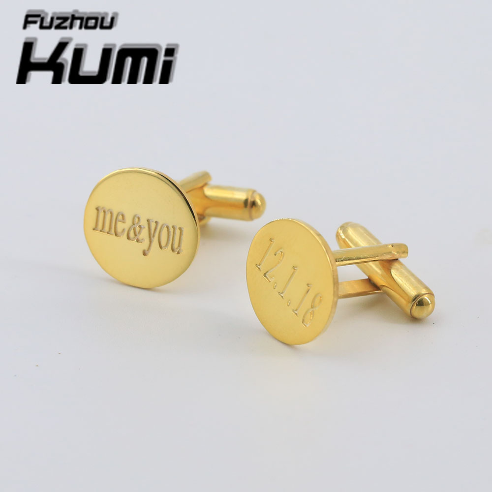 Manufacturer Sale Round Shape Gold Personalized Cufflinks for Men Engravable Initial Date Wedding