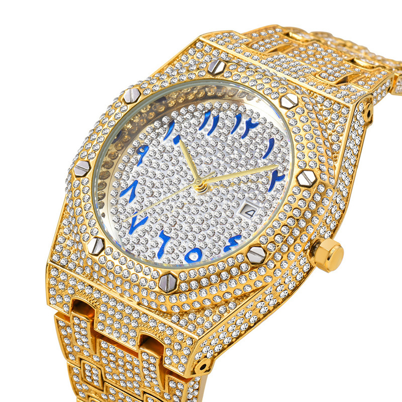 Iced Out Bling Diamond Watch with Full Zircon Custom Gold Silver Luxury Jewelry for Men Women Waterproof Quartz Watches