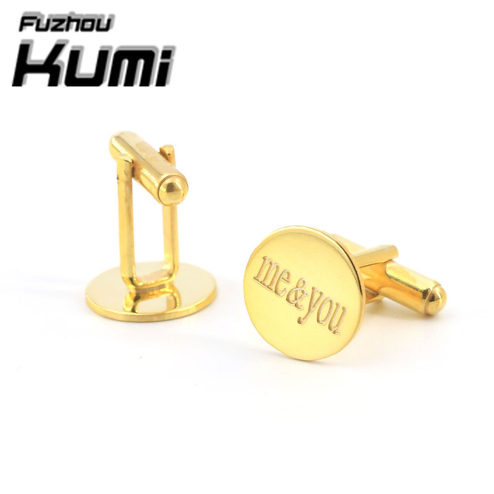 Manufacturer Sale Round Shape Gold Personalized Cufflinks for Men Engravable Initial Date Wedding