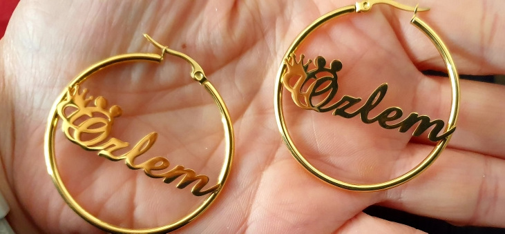 Chunky Jewelry Stainless Steel Custom Name Hoop Earring Personalized Nameplate Earrings Gold Women Hoops