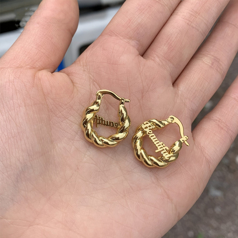 Mini Baby Girls Hoop Earring 18mm 25mm Custom Name Letter 18K Gold Stainless Steel Cute Kids Nameplate Jewelry Twist Earrings