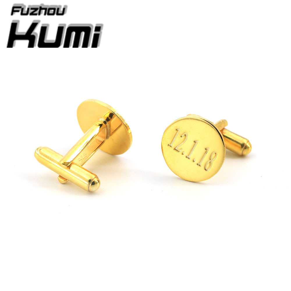 Manufacturer Sale Round Shape Gold Personalized Cufflinks for Men Engravable Initial Date Wedding