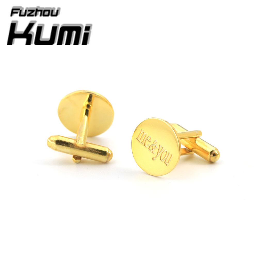 Manufacturer Sale Round Shape Gold Personalized Cufflinks for Men Engravable Initial Date Wedding