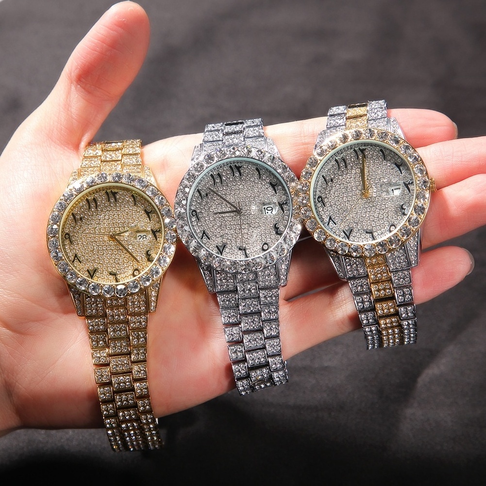 Hip Hop Iced Out Diamond Watch Men Women Arabic Number Full Zircon Stones Luxury Watches Quartz Waterproof