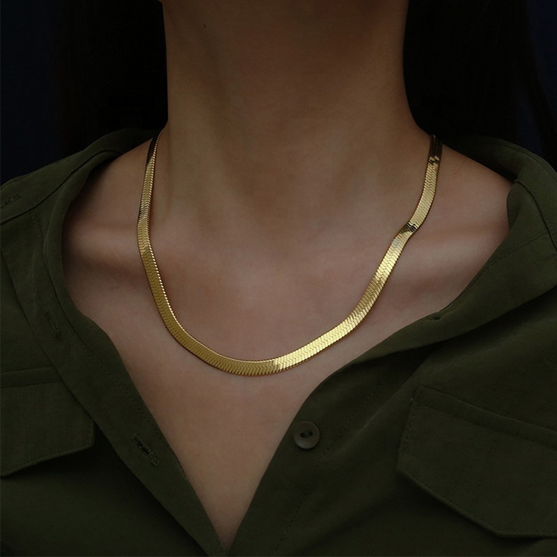 High Quality 75cm*10mm Snake Chain Chunky Men Women Stainless Steel Jewelry Choker Gold Plated Flat Herringbone Chain Necklace